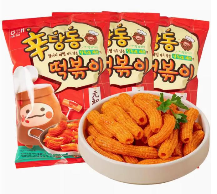 韩国进口海太辣炒年糕条膨化小零食110g*24袋